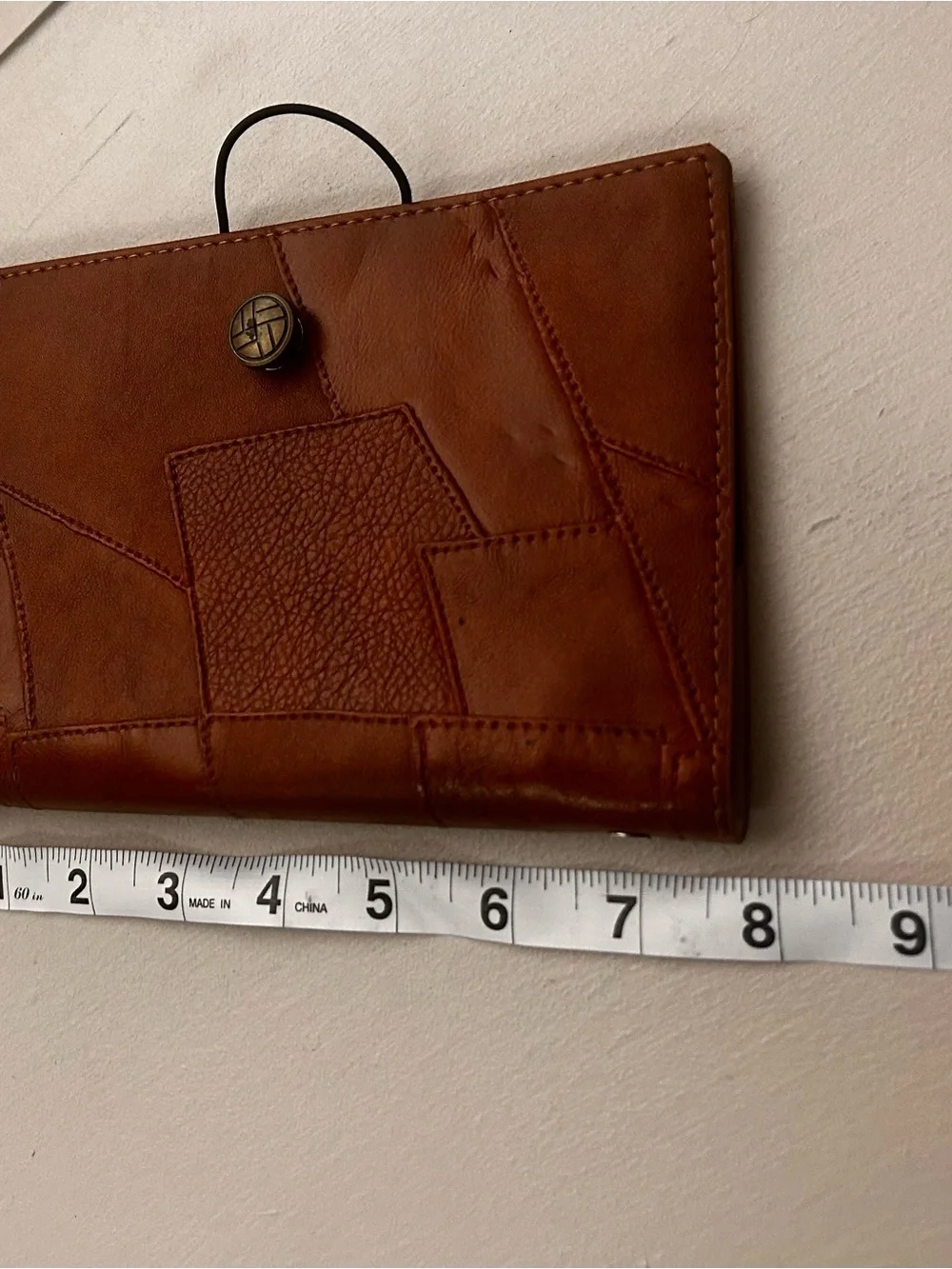 Men's Brown Patchwork Leather Passport Wallet with Button Closure